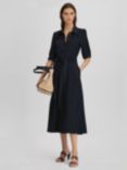 Reiss Malika Linen Blend Midi Shirt Dress, Navy