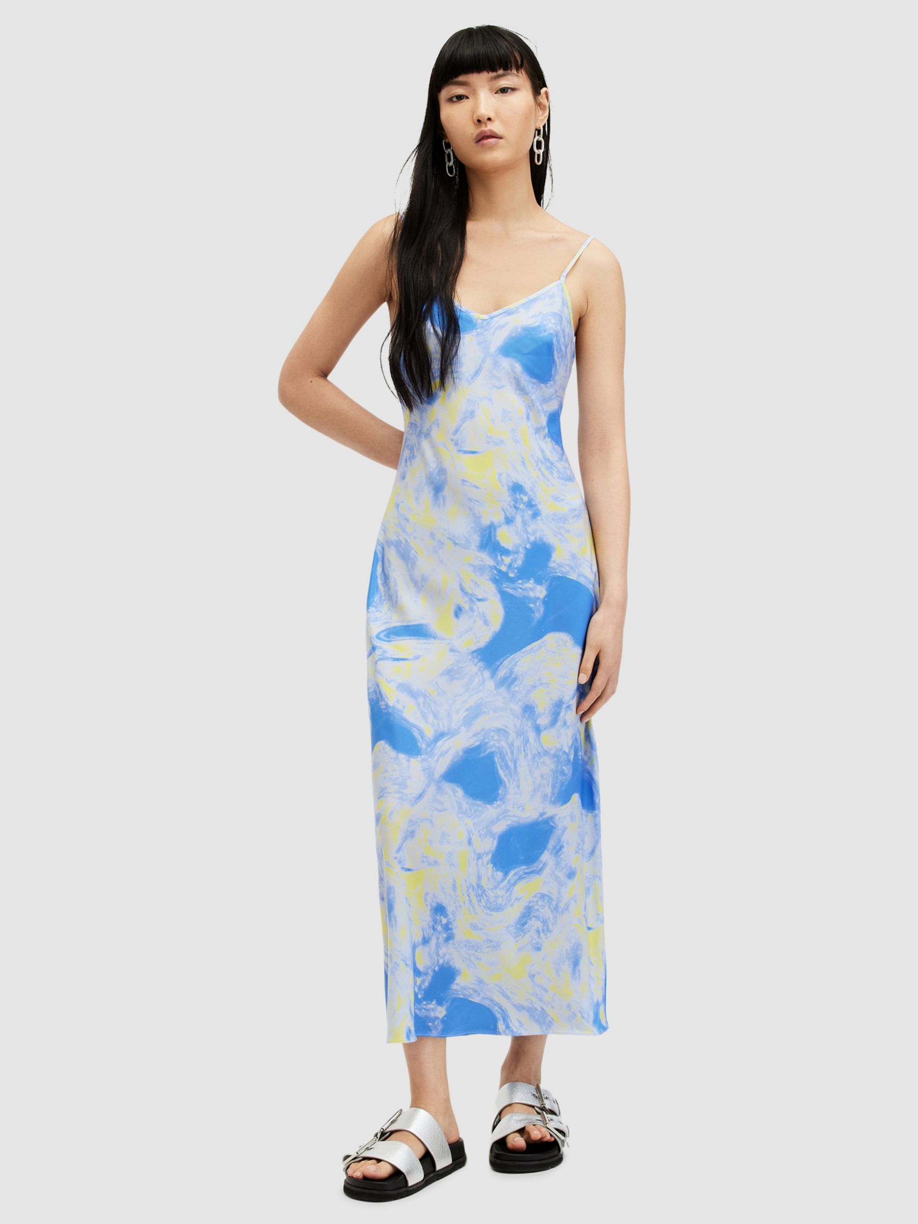 AllSaints Bryony Spiral Maxi Dress, Violet Blue, 12