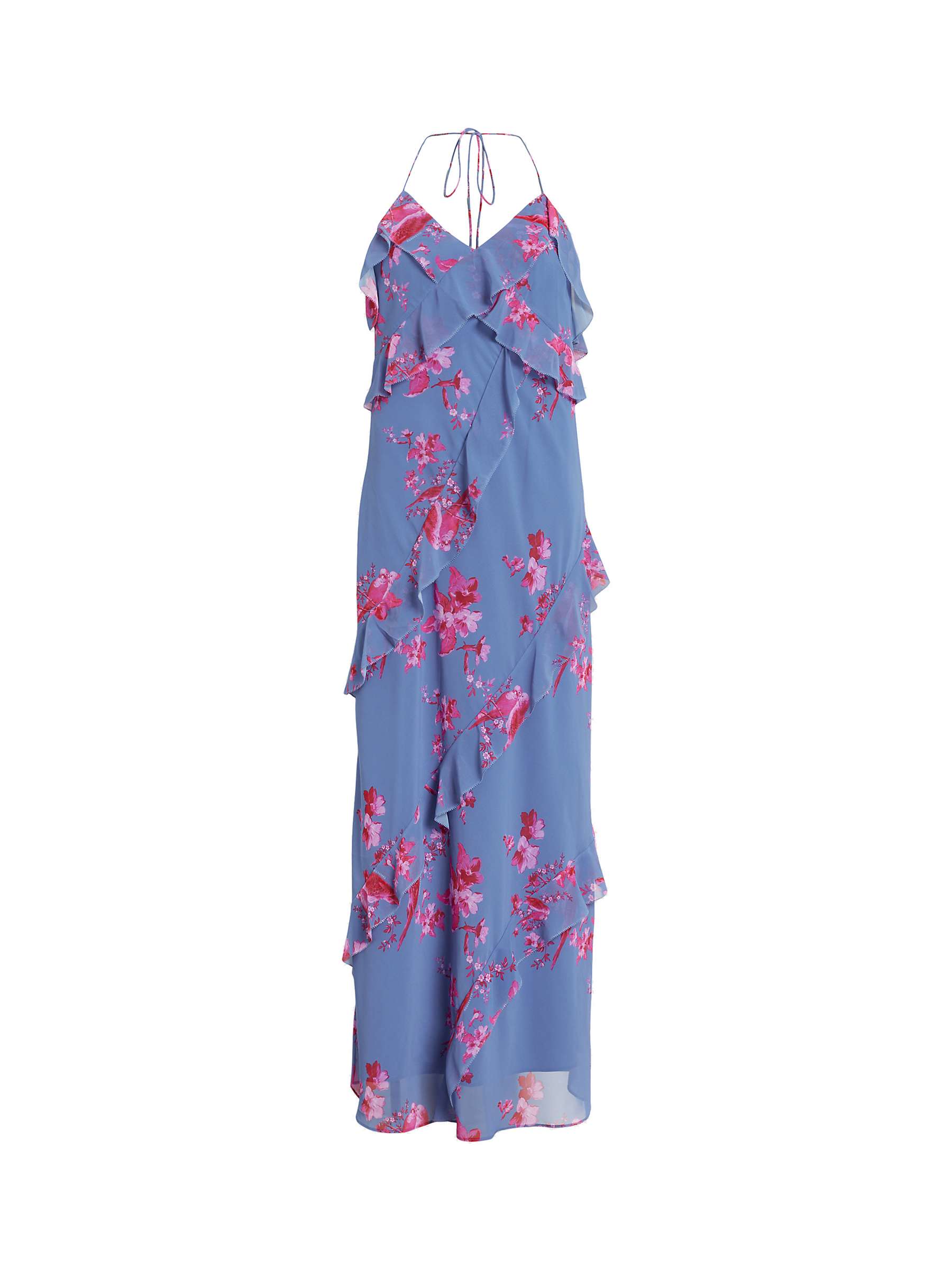 Buy AllSaints Marina Iona Floral Print Ruffle Maxi Dress, Neon Pink/Blue Online at johnlewis.com
