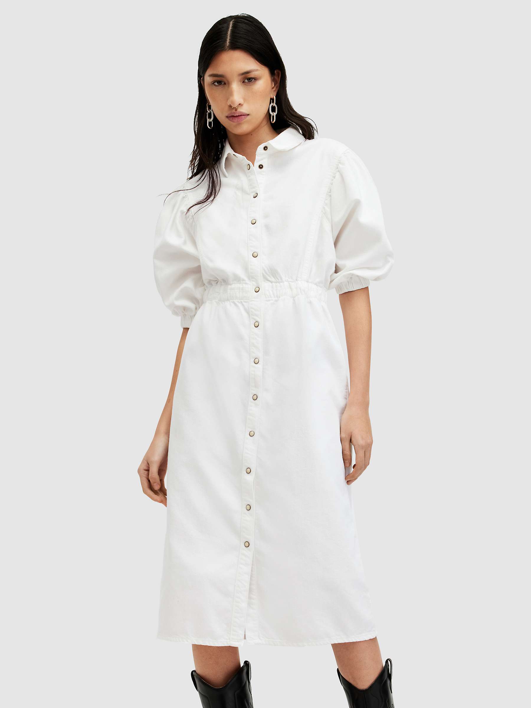Buy AllSaints Osa Denim Midi Shirt Dress, Chalk White Online at johnlewis.com