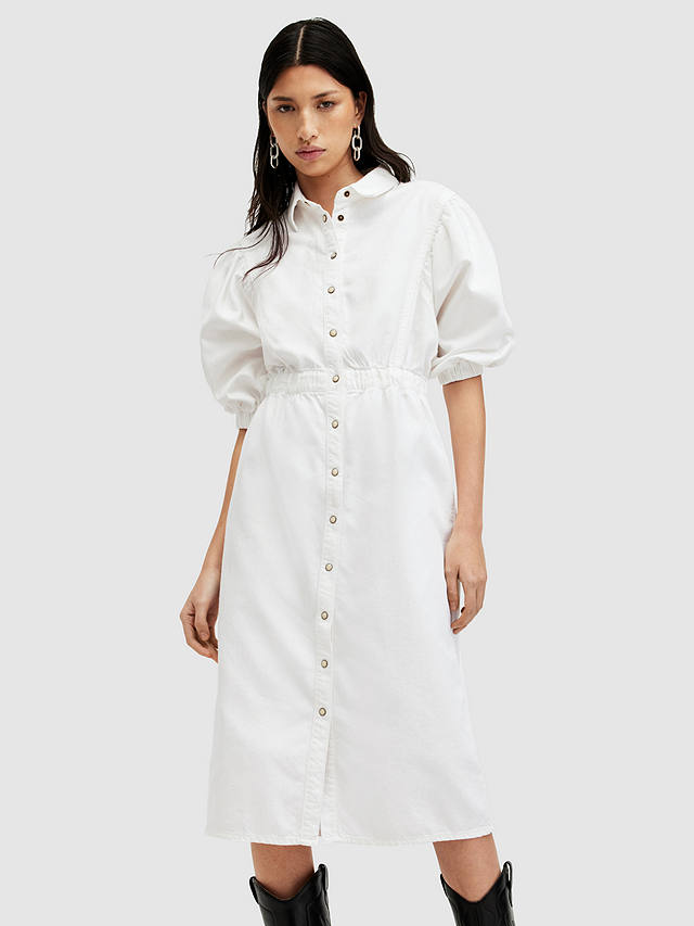 AllSaints Osa Denim Midi Shirt Dress, Chalk White