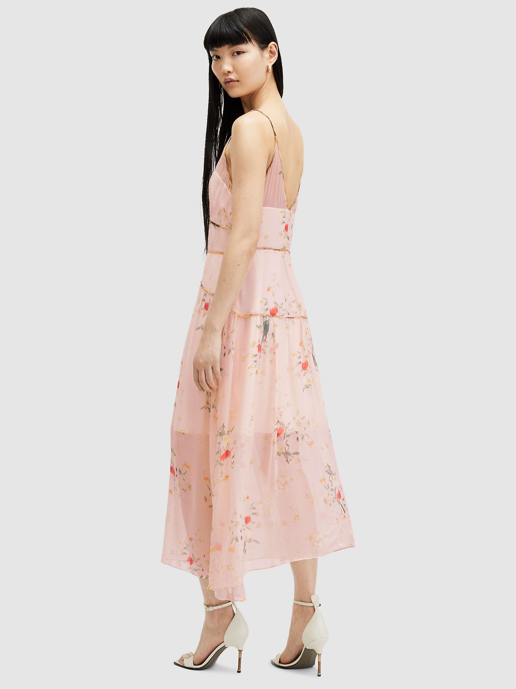 Buy AllSaints Saffron Kora Midi Dress, Dusky Pink Online at johnlewis.com