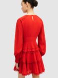 AllSaints Zora Lace Trim Tiered Mini Dress, Red