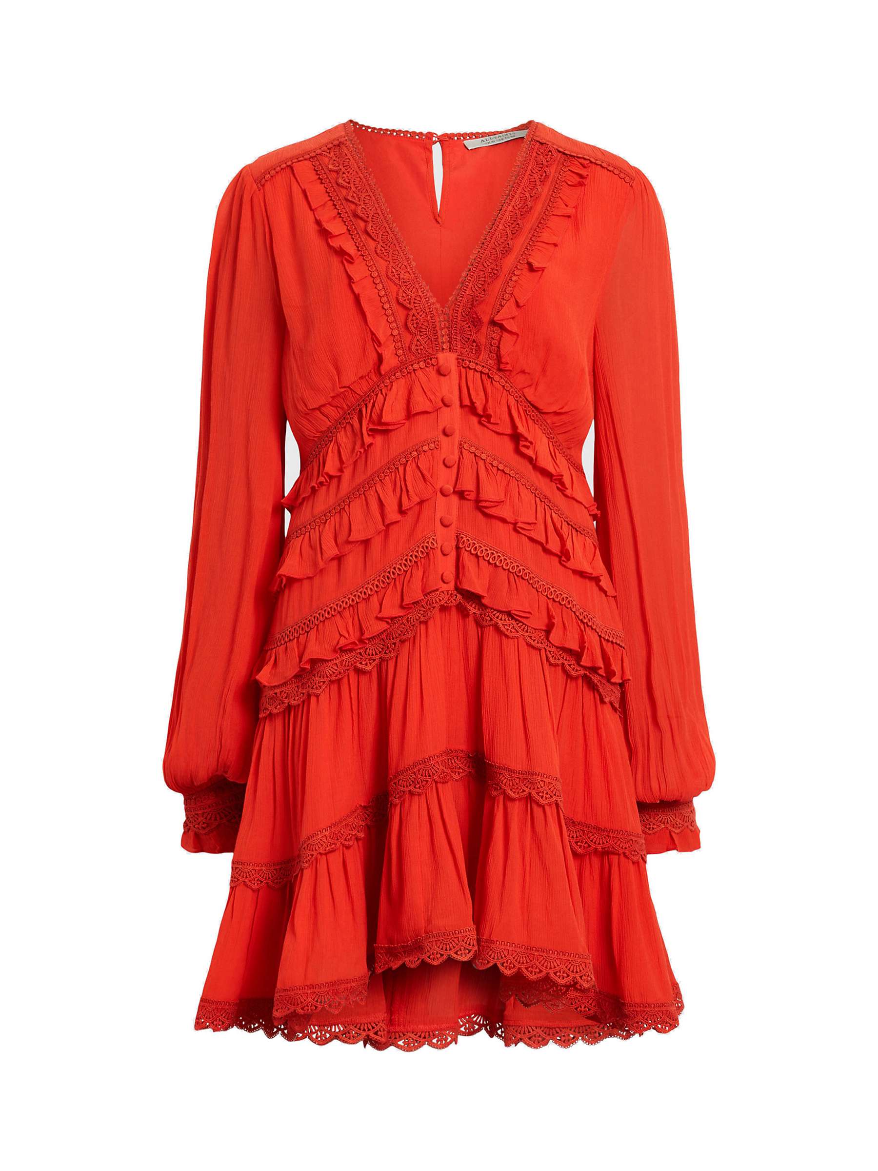 Buy AllSaints Zora Lace Trim Tiered Mini Dress Online at johnlewis.com