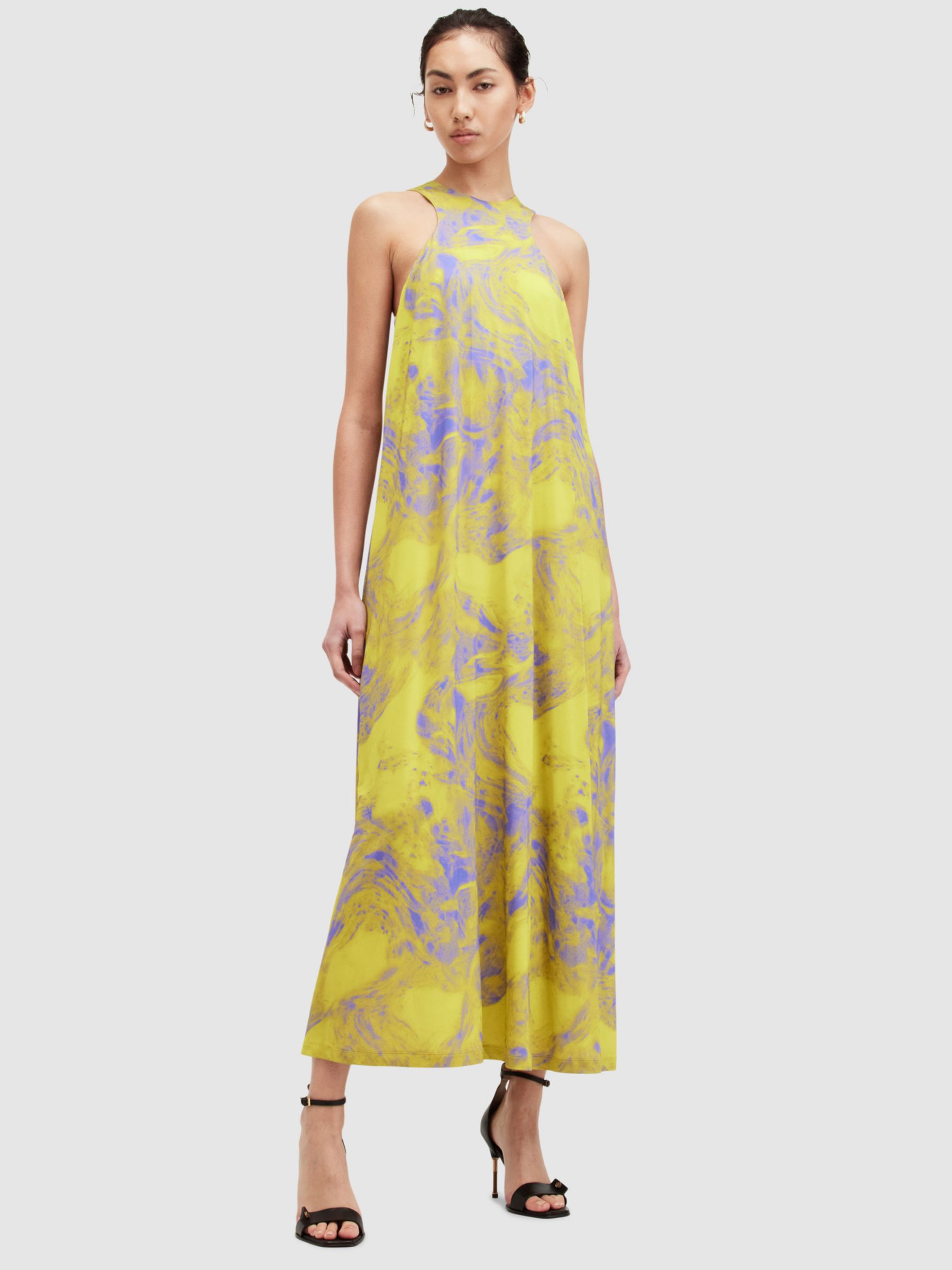 AllSaints Kura Abstract Print Maxi Dress, Zest Lime Green, 10