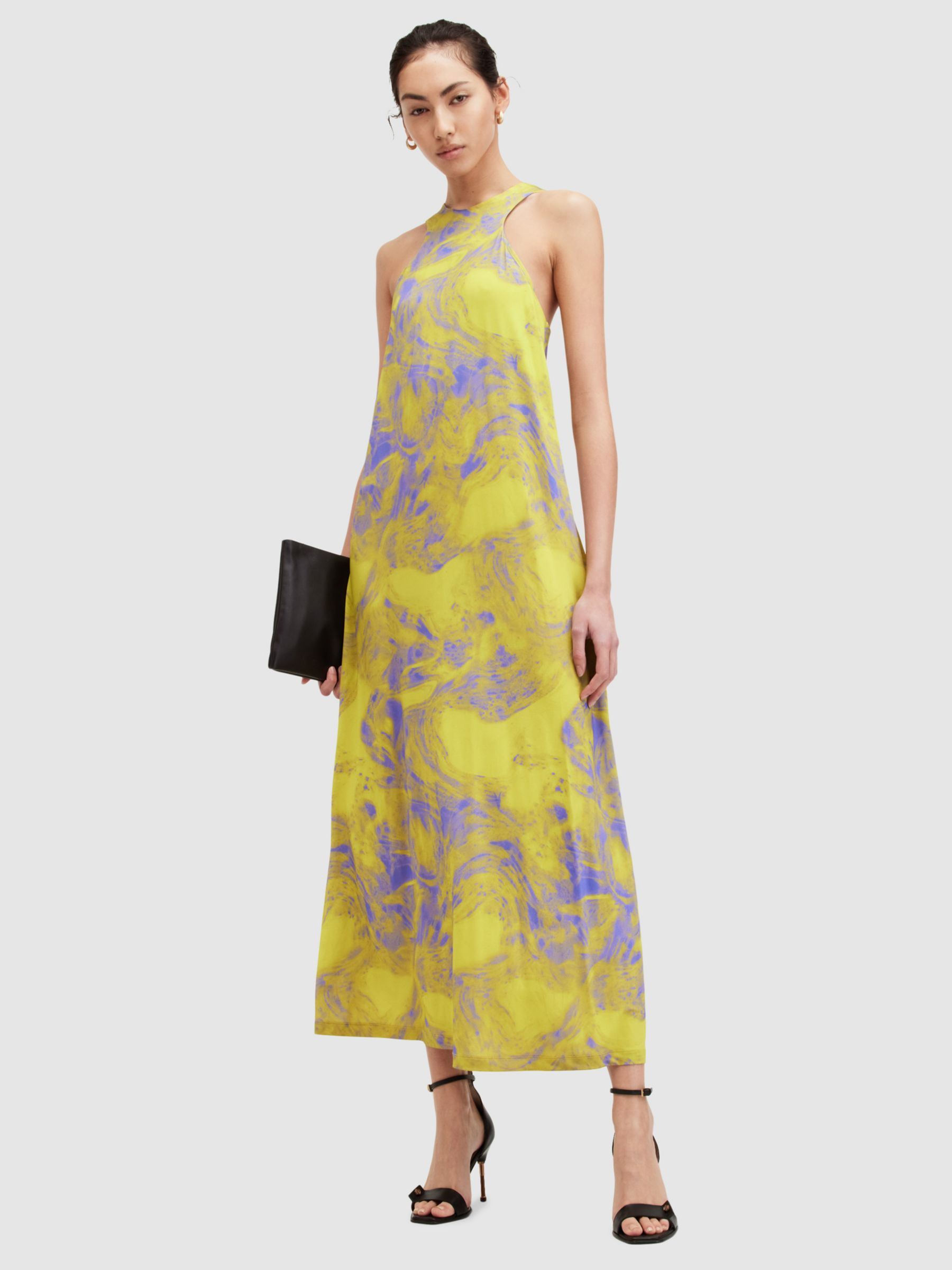 AllSaints Kura Abstract Print Maxi Dress, Zest Lime Green, 10