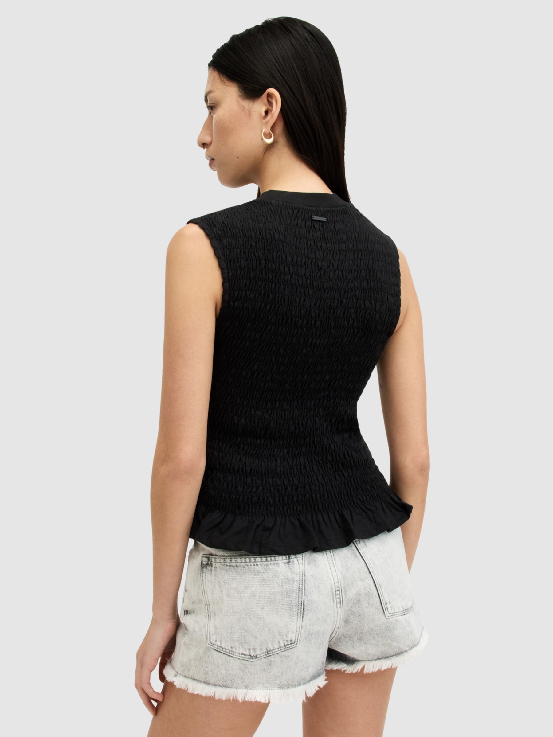 Buy AllSaints Ode Shirred Sleeveless Top, Black Online at johnlewis.com