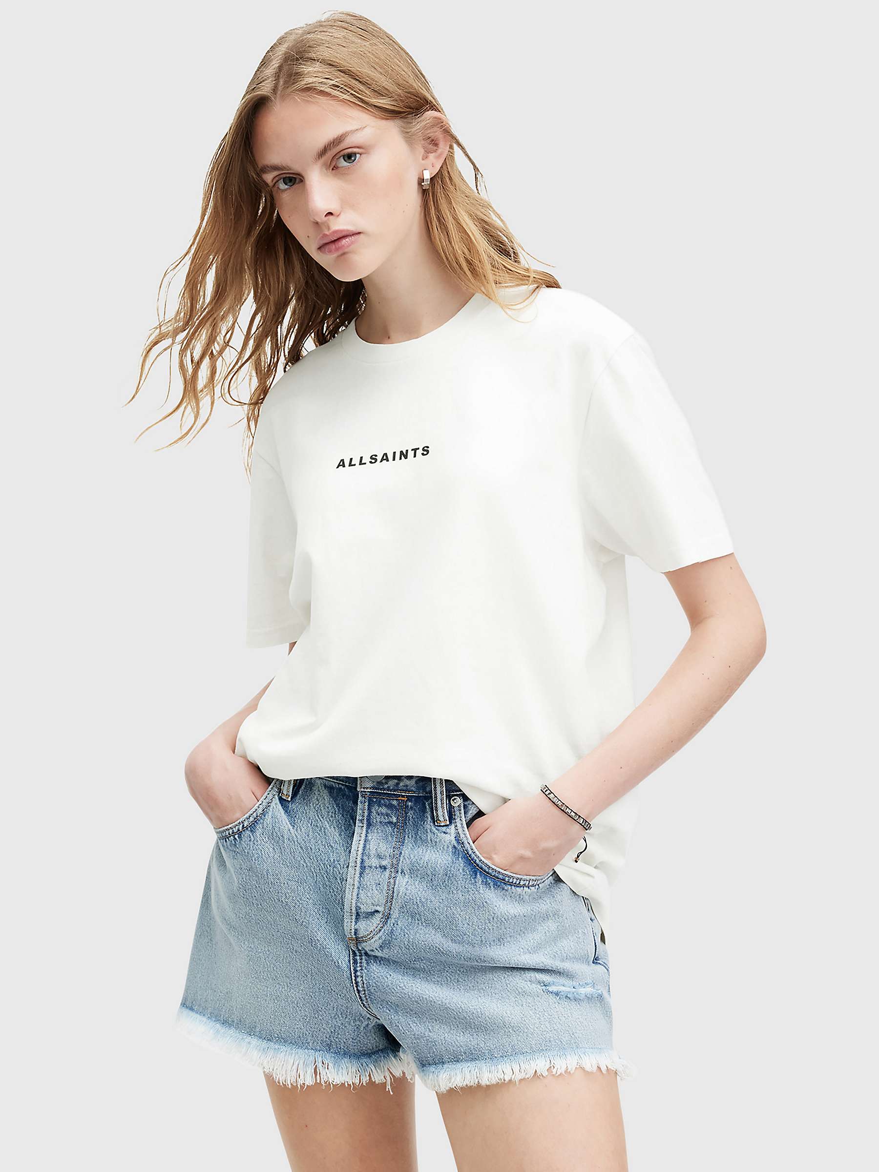Buy AllSaints Tour Boyfriend Organic Cotton Oversized T-Shirt, Ashen White Online at johnlewis.com