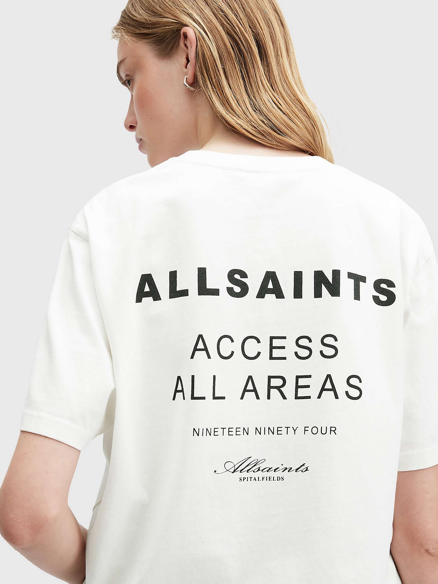 Buy AllSaints Tour Boyfriend Organic Cotton Oversized T-Shirt, Ashen White Online at johnlewis.com