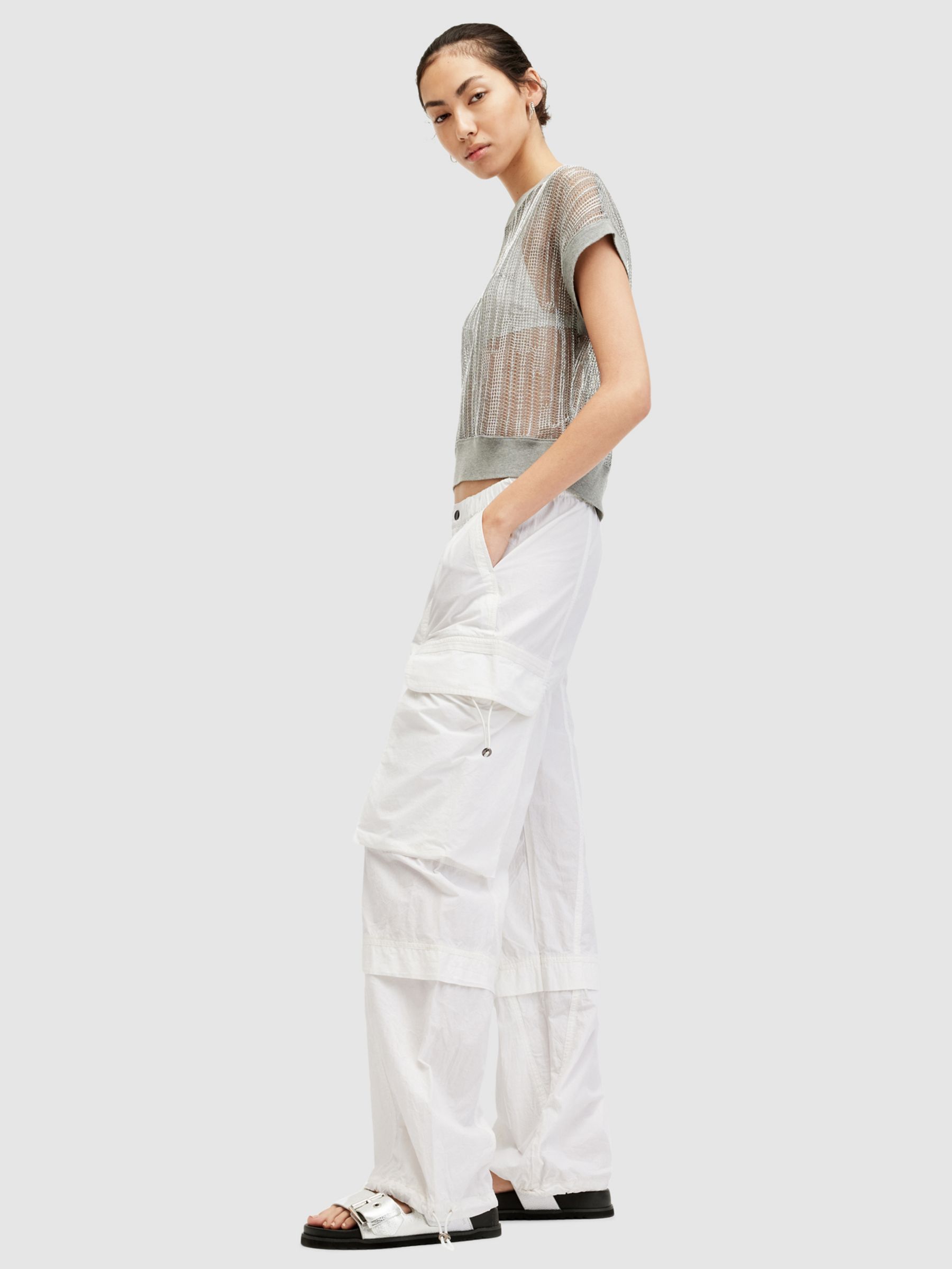 AllSaints Barbara Organic Cotton Cargo Trousers, Optic White, 6