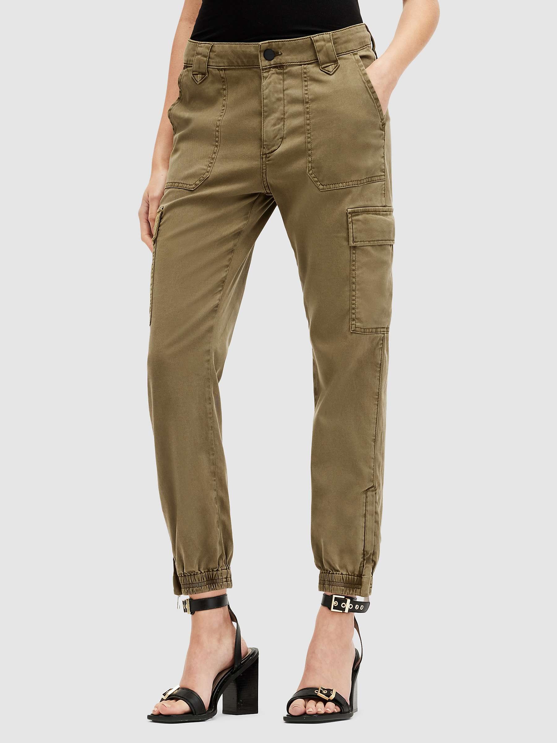 Buy AllSaints Nola Zip Hem Cargo Trousers, Khaki Online at johnlewis.com