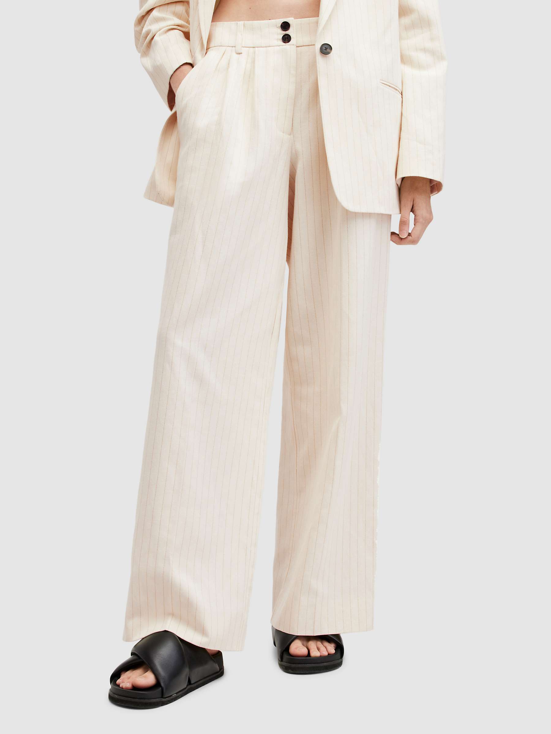 Buy AllSaints Payton Wide Leg Pinstripe Trousers, Cream Online at johnlewis.com