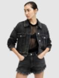 AllSaints Claude Frayed Denim Jacket, Washed Black