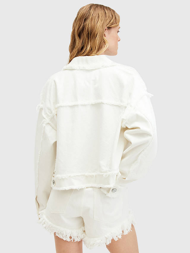 AllSaints Claude Frayed Denim Jacket, Cream White