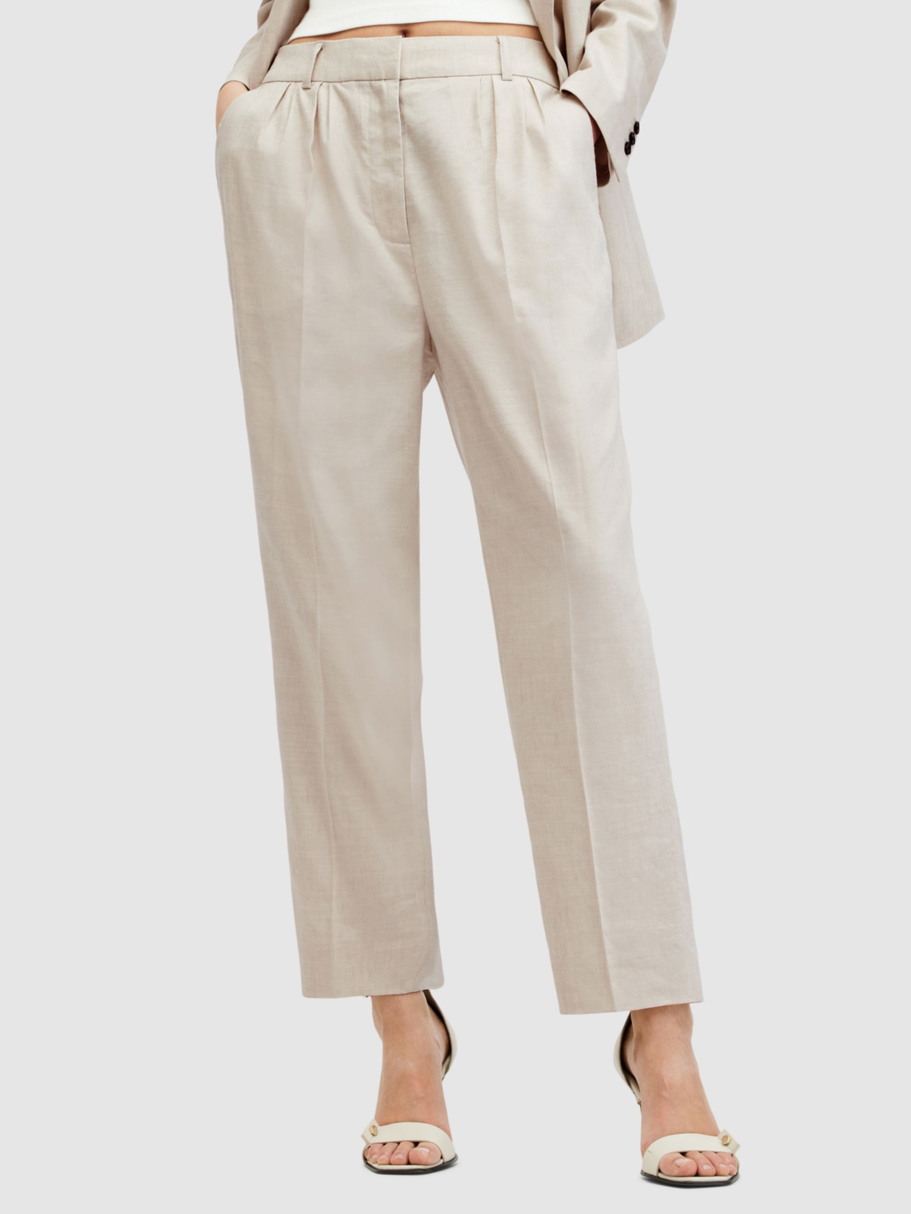 AllSaints Whitney Linen Blend Trousers, Beige, 10