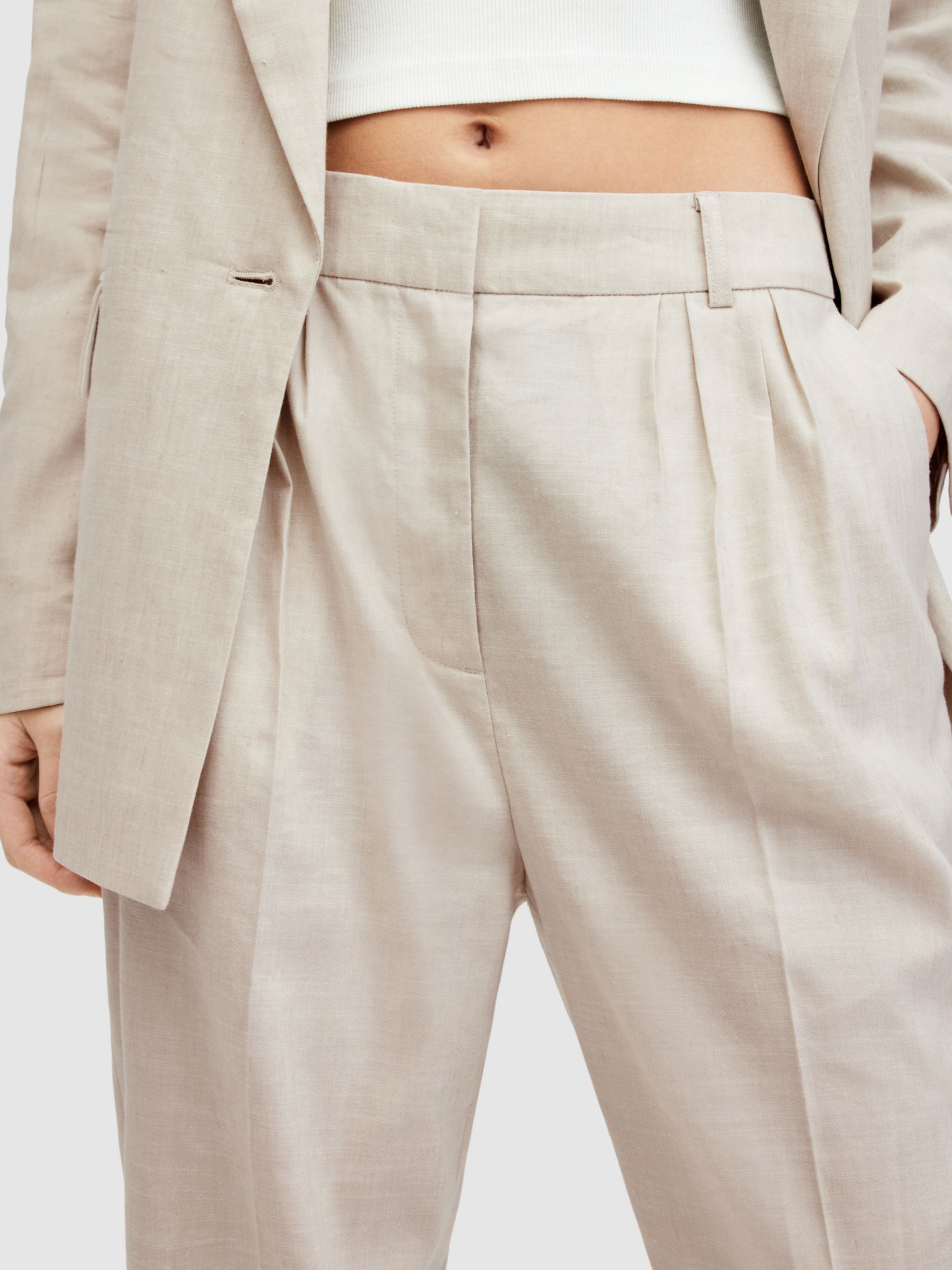 AllSaints Whitney Linen Blend Trousers, Beige, 10