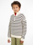 Tommy Hilfiger Kids' Half Zip Breton Jumper, Calico/Navy