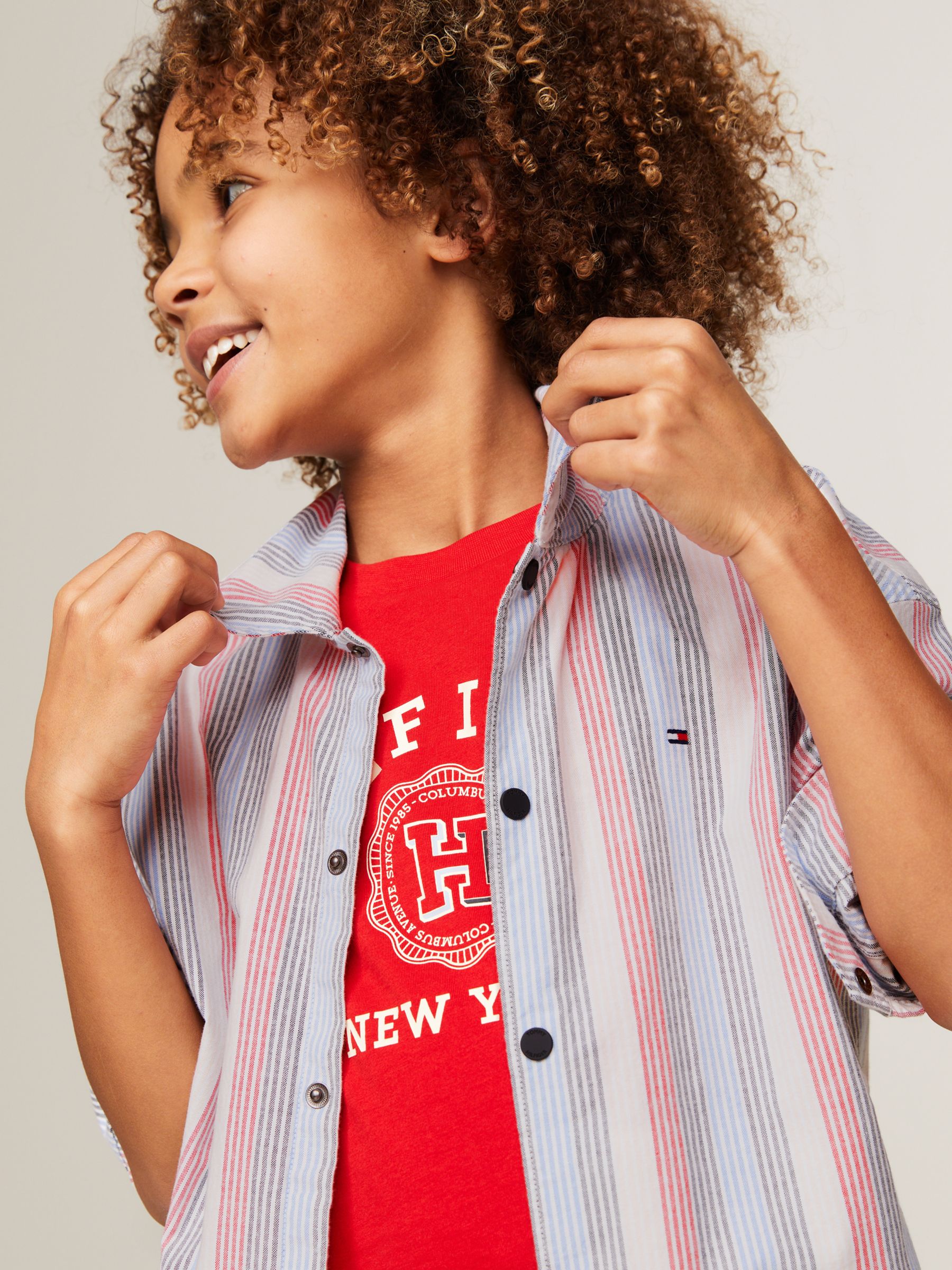 Tommy Hilfiger Kids' Flex Stripe Shirt, White Base, 10 years