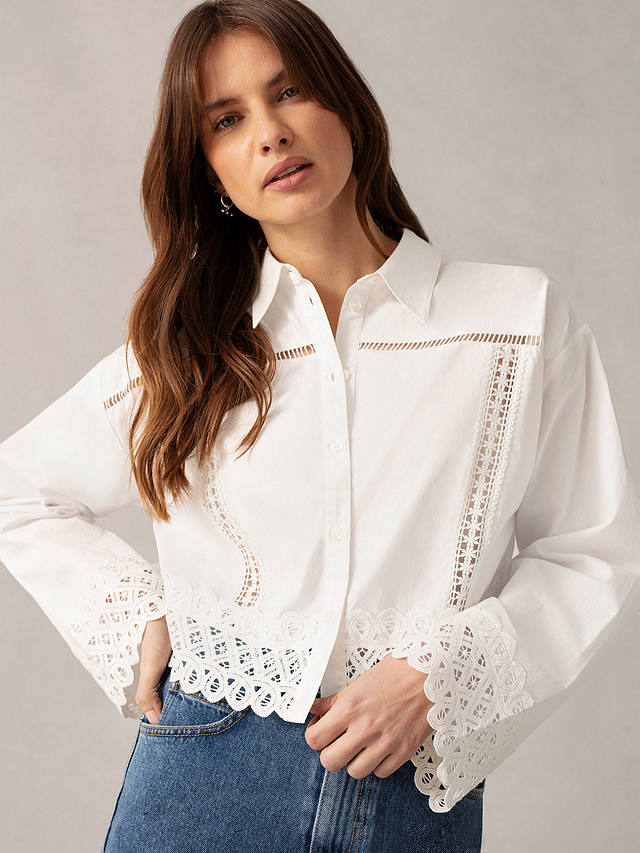 Ro&Zo Cropped Crochet Detail Shirt, White