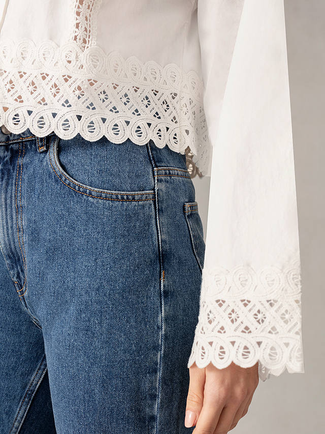 Ro&Zo Cropped Crochet Detail Shirt, White