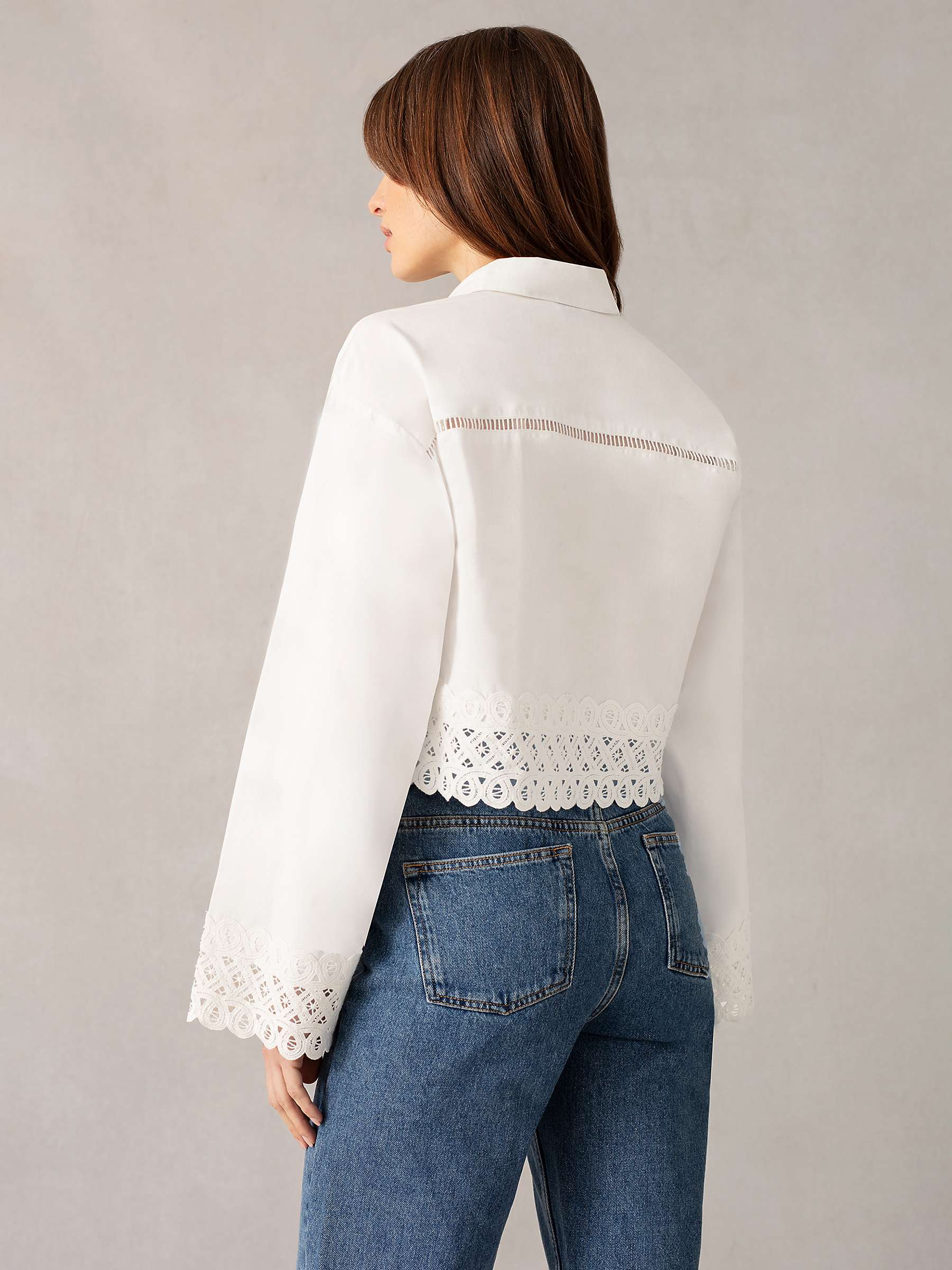 Buy Ro&Zo Cropped Crochet Detail Shirt, White Online at johnlewis.com