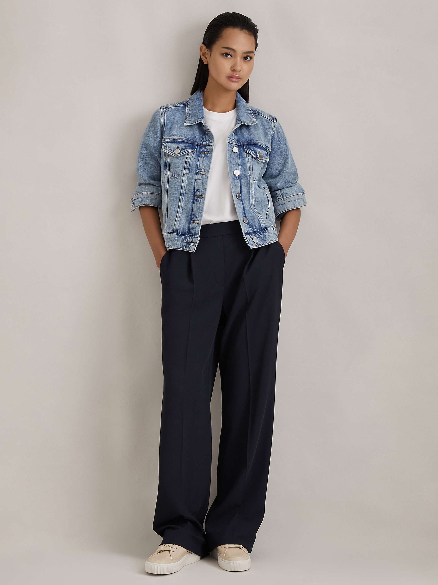 Buy Reiss Eden Elasticated Back Wide Leg Trousers, Navy Online at johnlewis.com