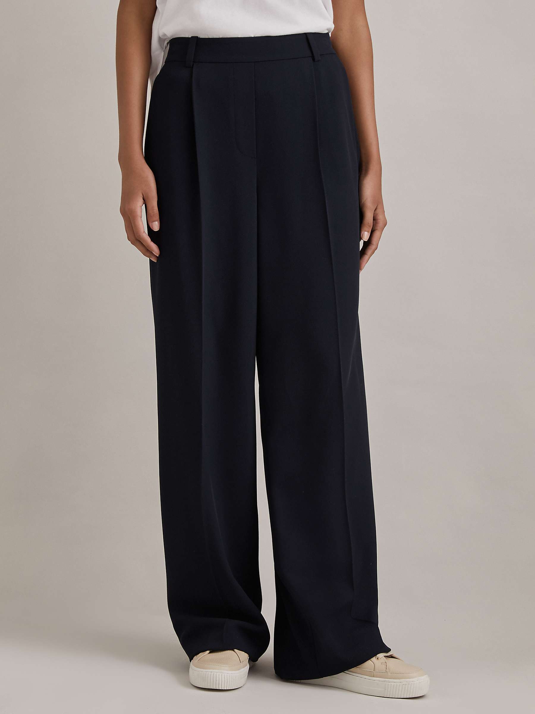 Buy Reiss Eden Elasticated Back Wide Leg Trousers, Navy Online at johnlewis.com