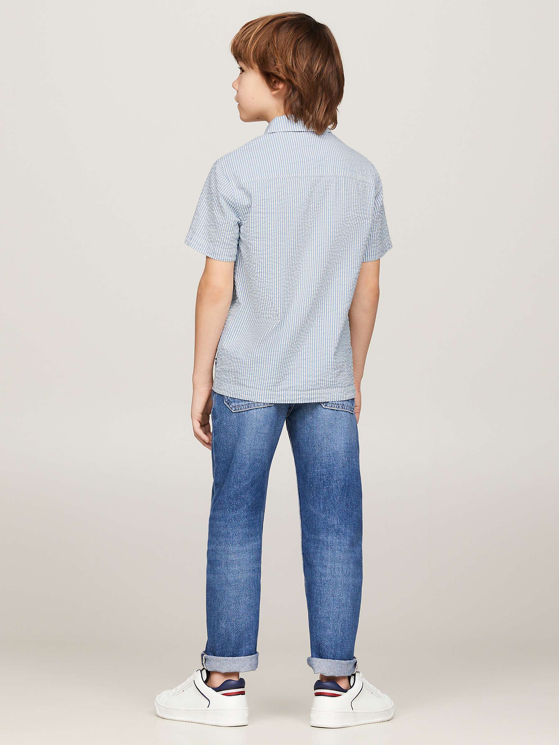 Buy Tommy Hilfiger Kids' Flag Seersucker Stripe Short Sleeve Shirt, Blue Spell Online at johnlewis.com