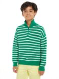 Tommy Hilfiger Kids' Half Zip Stripe Jumper, Green/Ecru Stripe