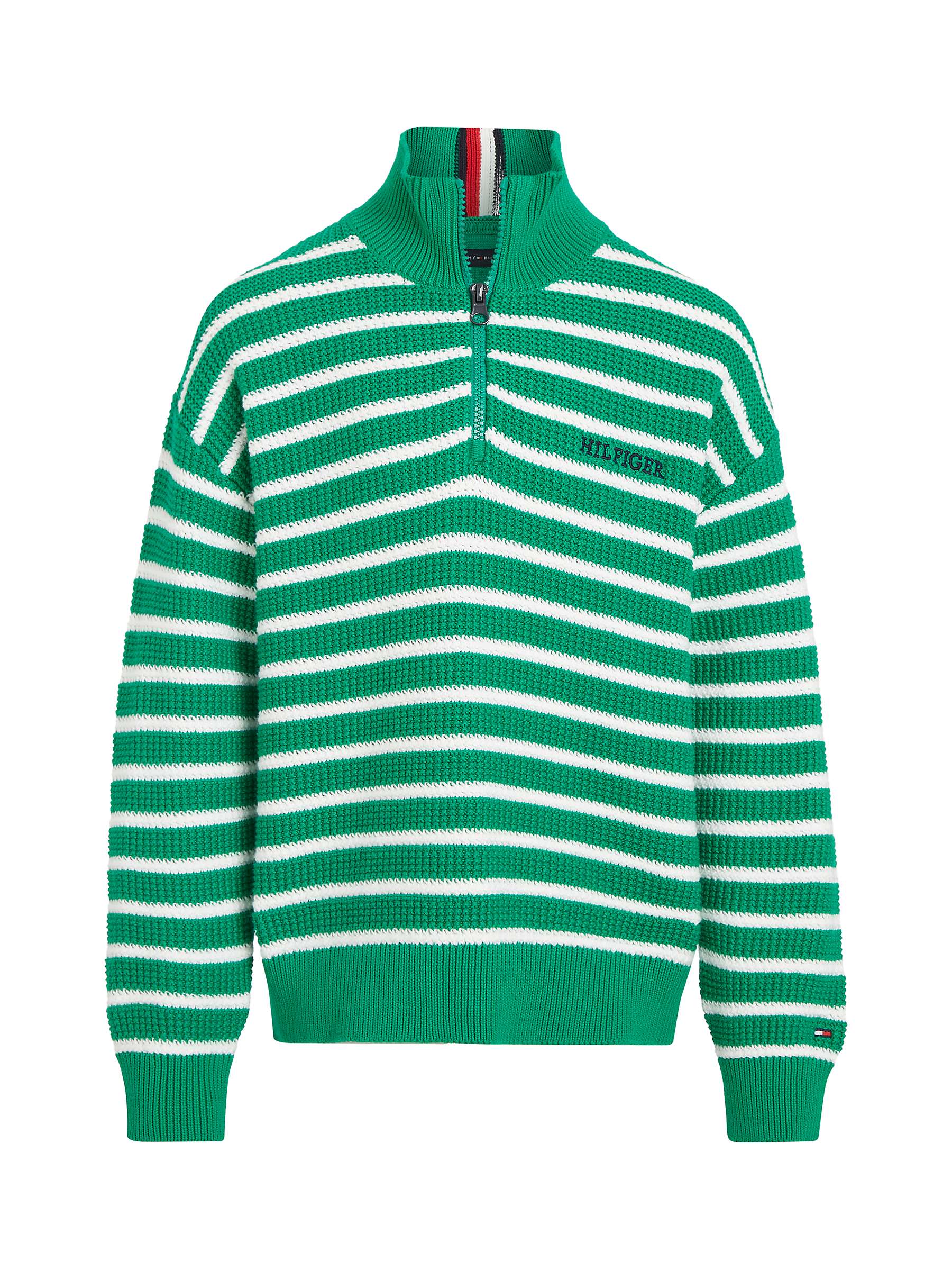 Buy Tommy Hilfiger Kids' Half Zip Stripe Jumper, Green/Ecru Stripe Online at johnlewis.com