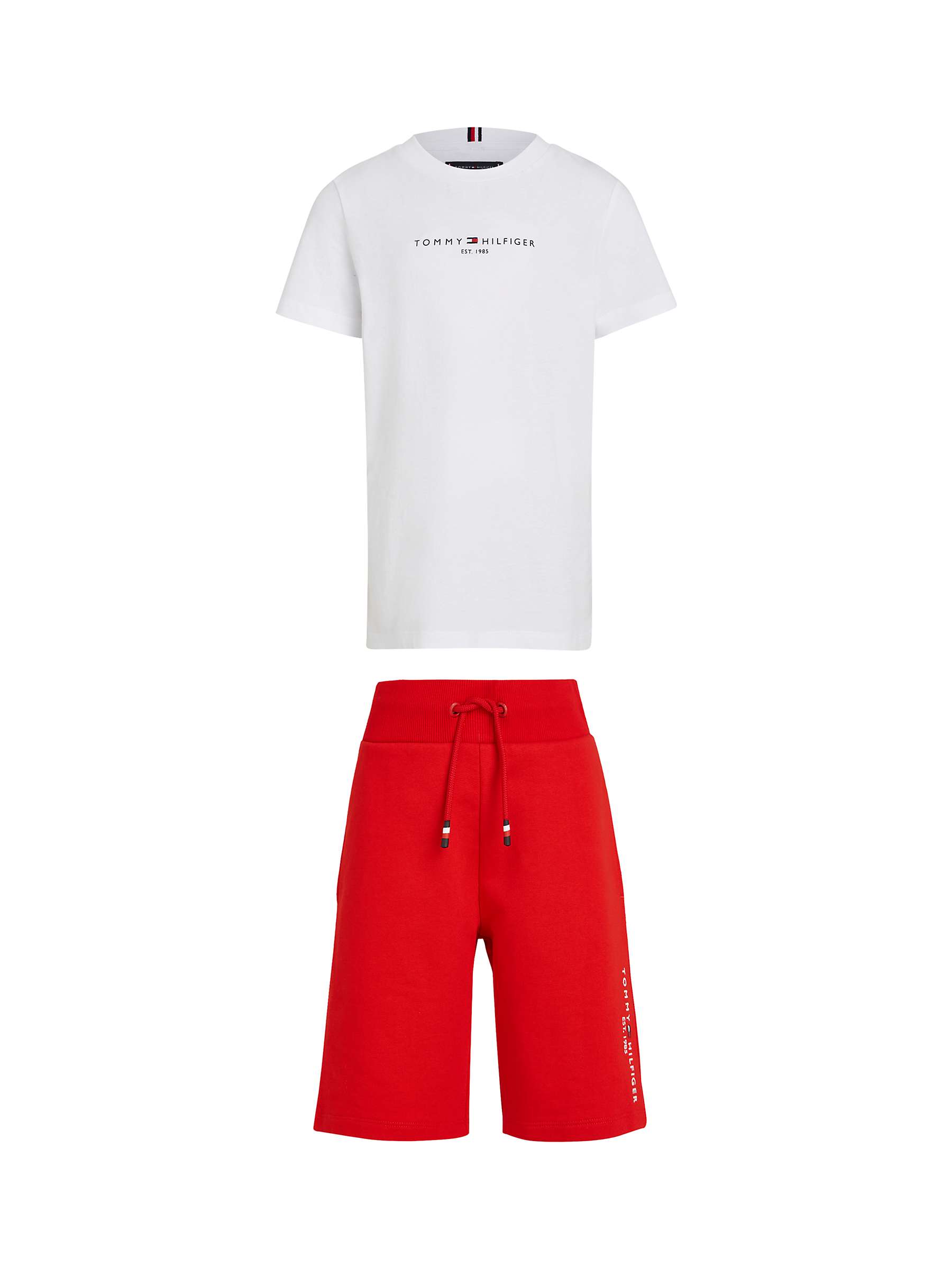 Buy Tommy Hilfiger Kids' Essential Logo T-Shirt & Shorts Set, White/Fierce Red Online at johnlewis.com