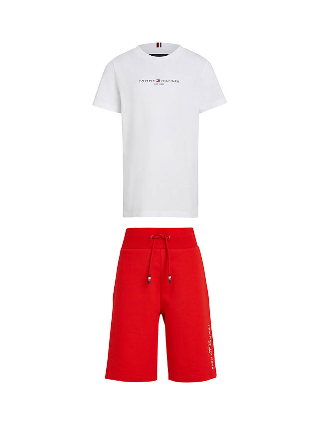 Tommy Hilfiger Kids' Essential Logo T-Shirt & Shorts Set, White/Fierce Red