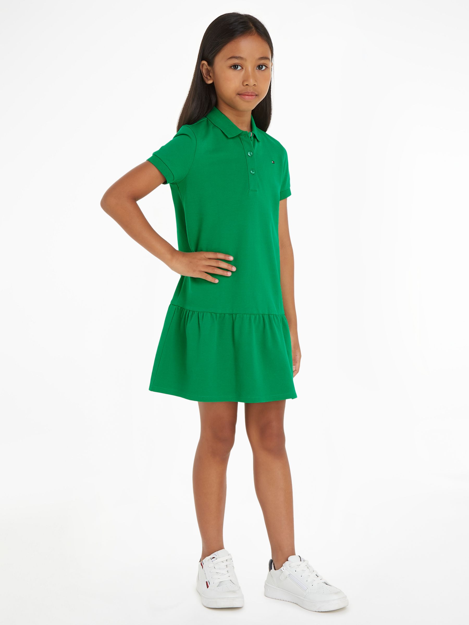 Buy Tommy Hilfiger Kids' Essential Flag Polo Dress, Olympic Green Online at johnlewis.com