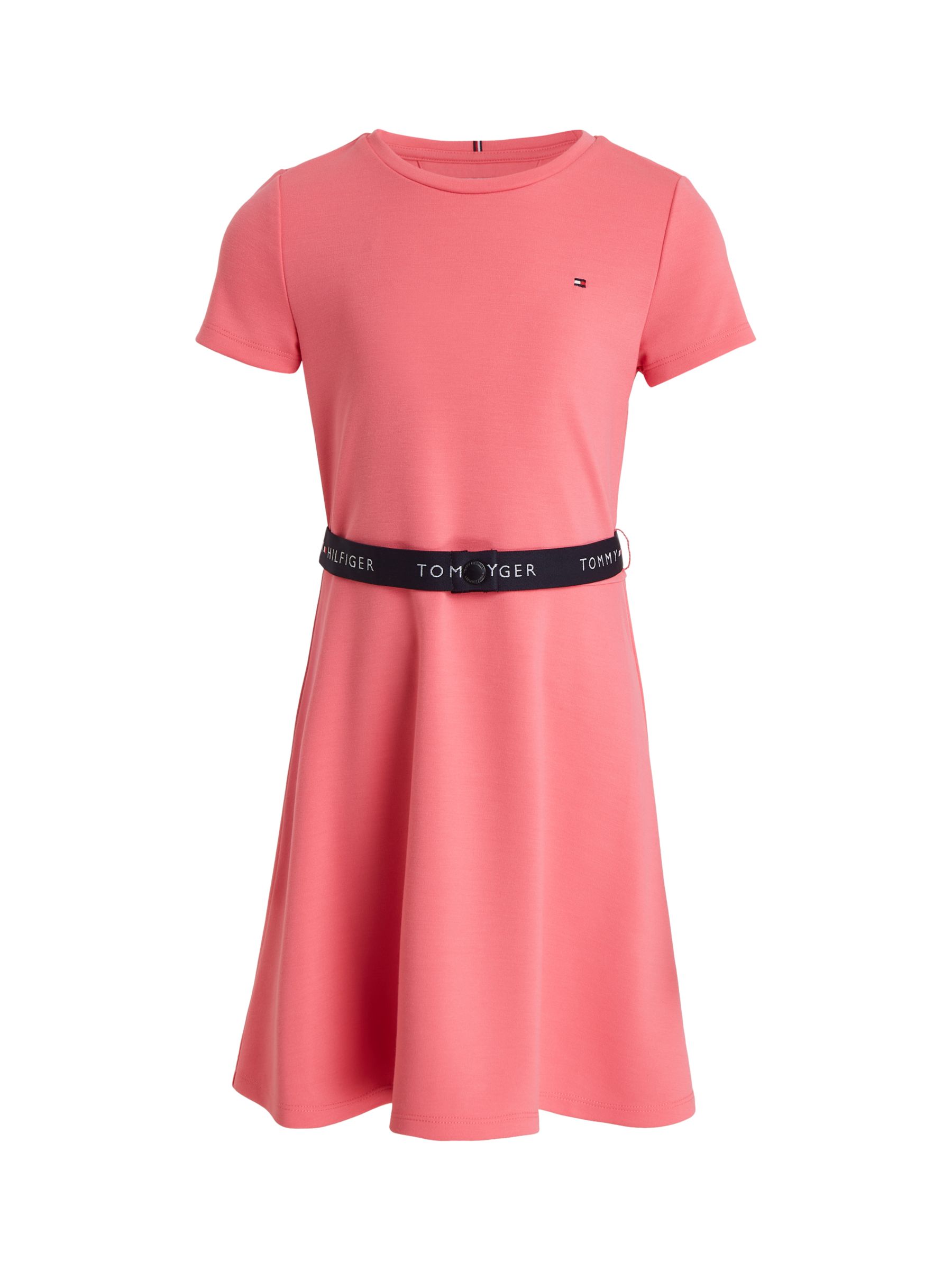 Tommy Hilfiger Kids' Essential Logo Belted Skater Dress, Glamour Pink, 10 years