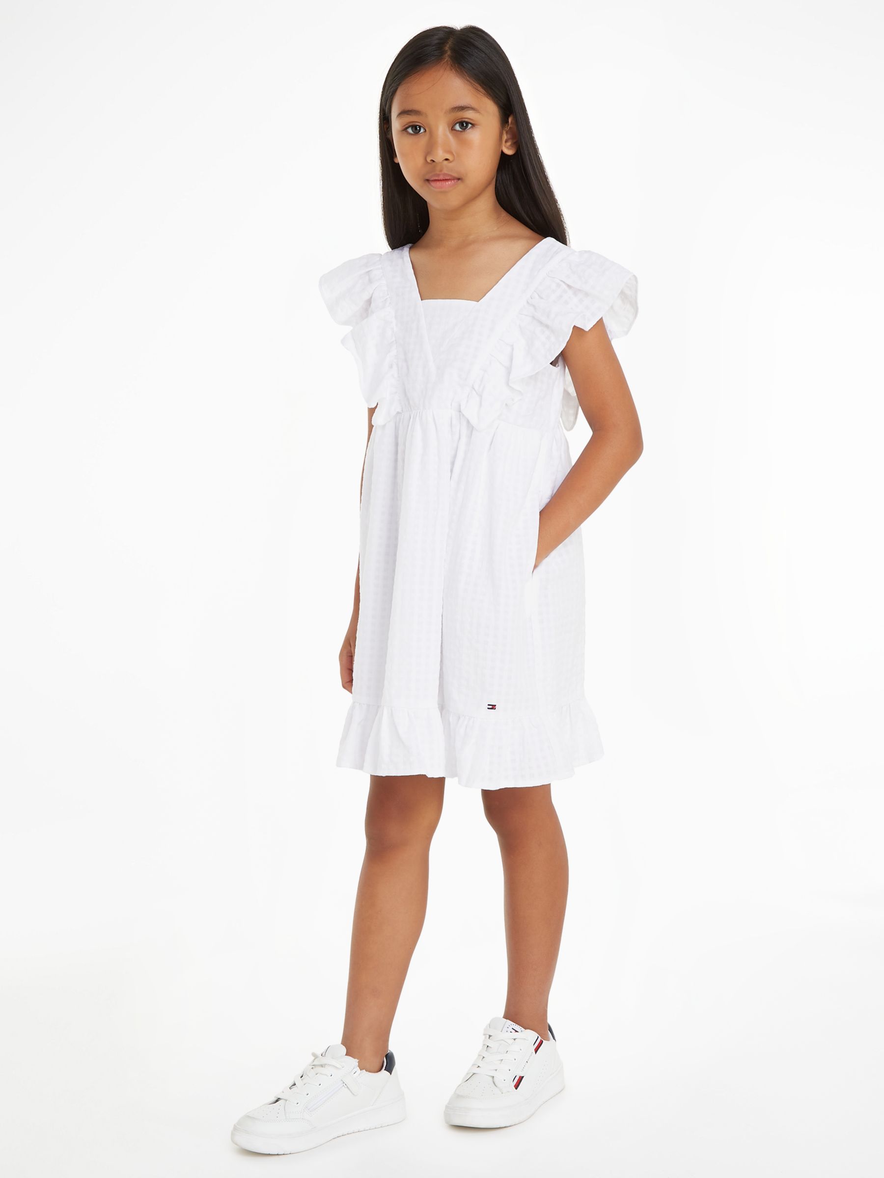 Buy Tommy Hilfiger Kids' Seersucker Gingham Texture Frill Detail Dress, White Online at johnlewis.com