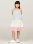 Tommy Hilfiger Kids' Seersucker Stripe Tiered Dress, Blue/Multi, Blue/Multi