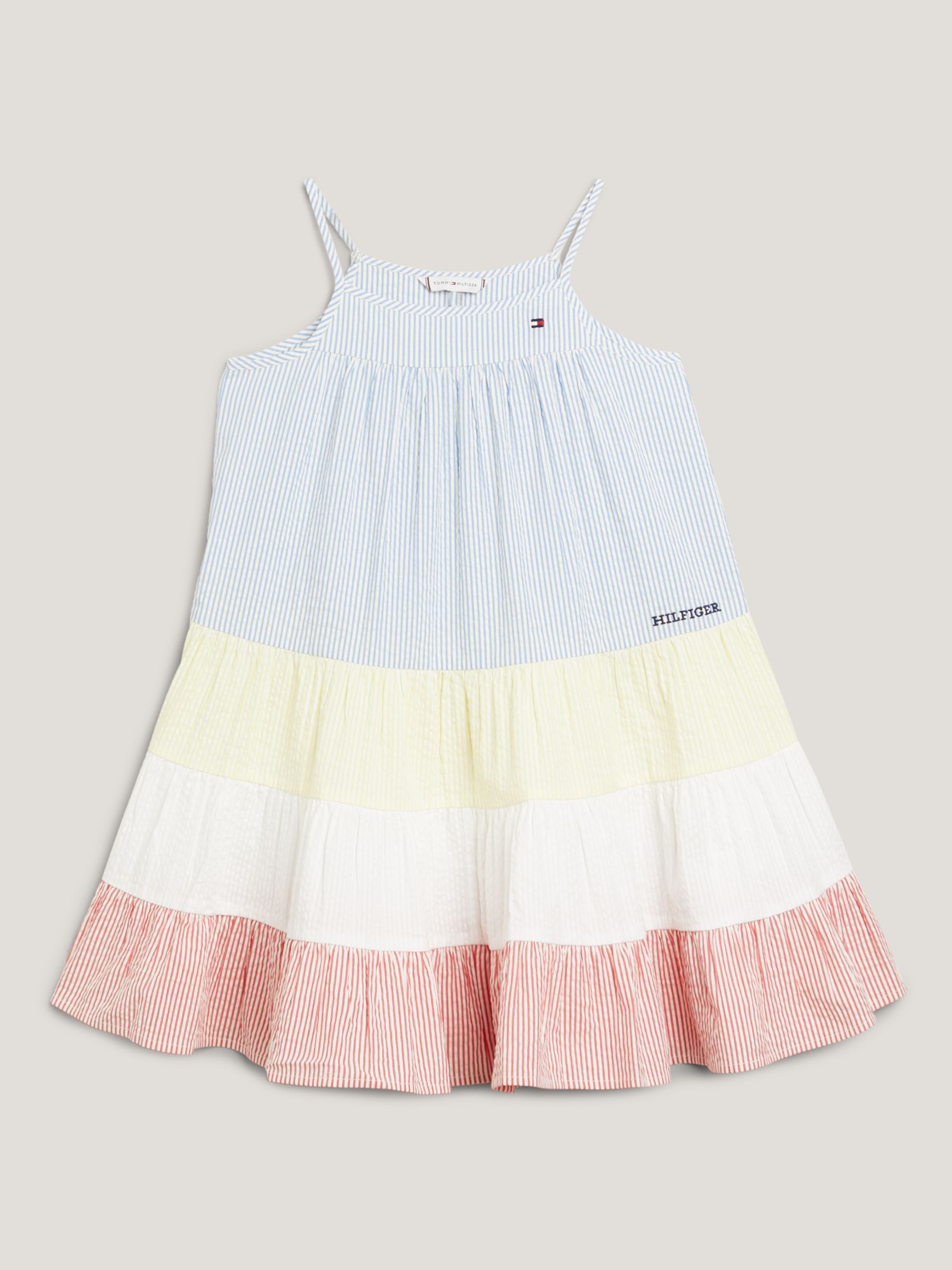 Buy Tommy Hilfiger Kids' Seersucker Stripe Tiered Dress, Blue/Multi Online at johnlewis.com