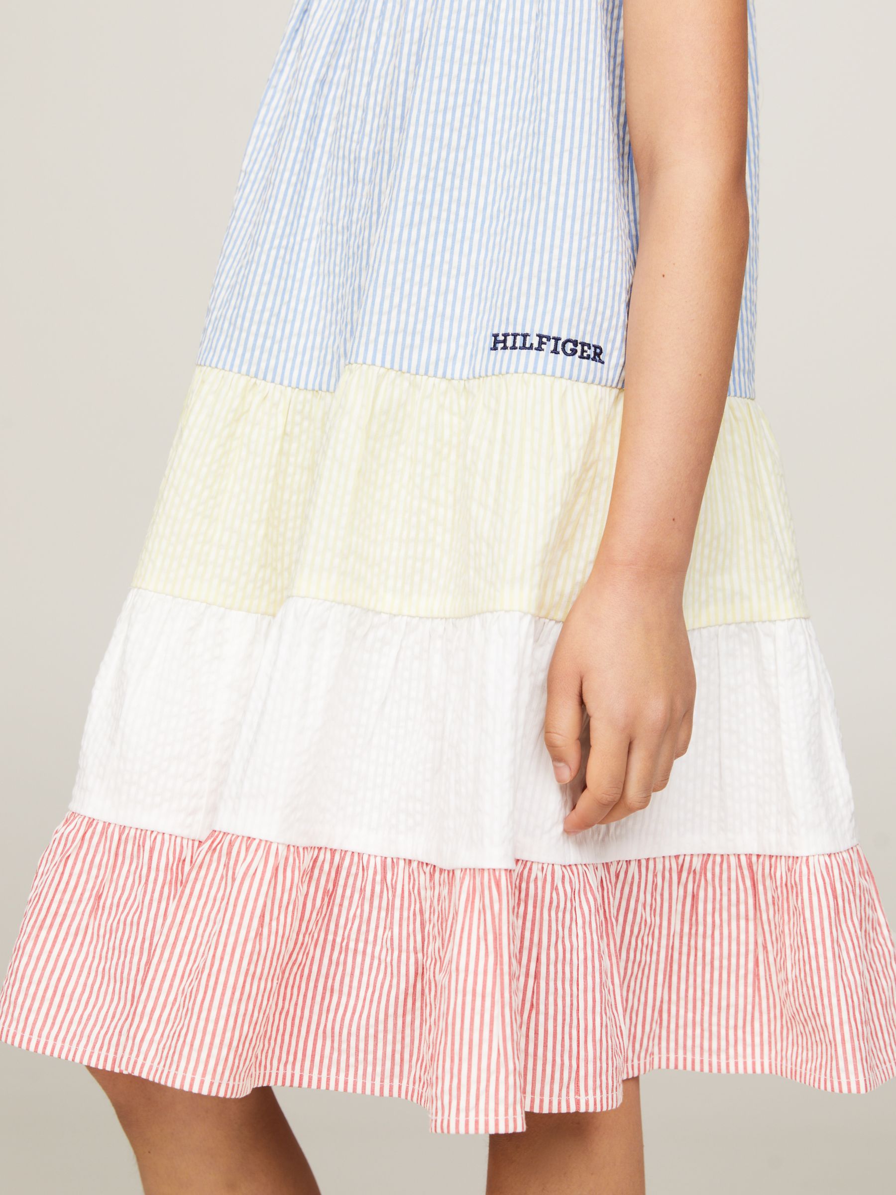 Buy Tommy Hilfiger Kids' Seersucker Stripe Tiered Dress, Blue/Multi Online at johnlewis.com