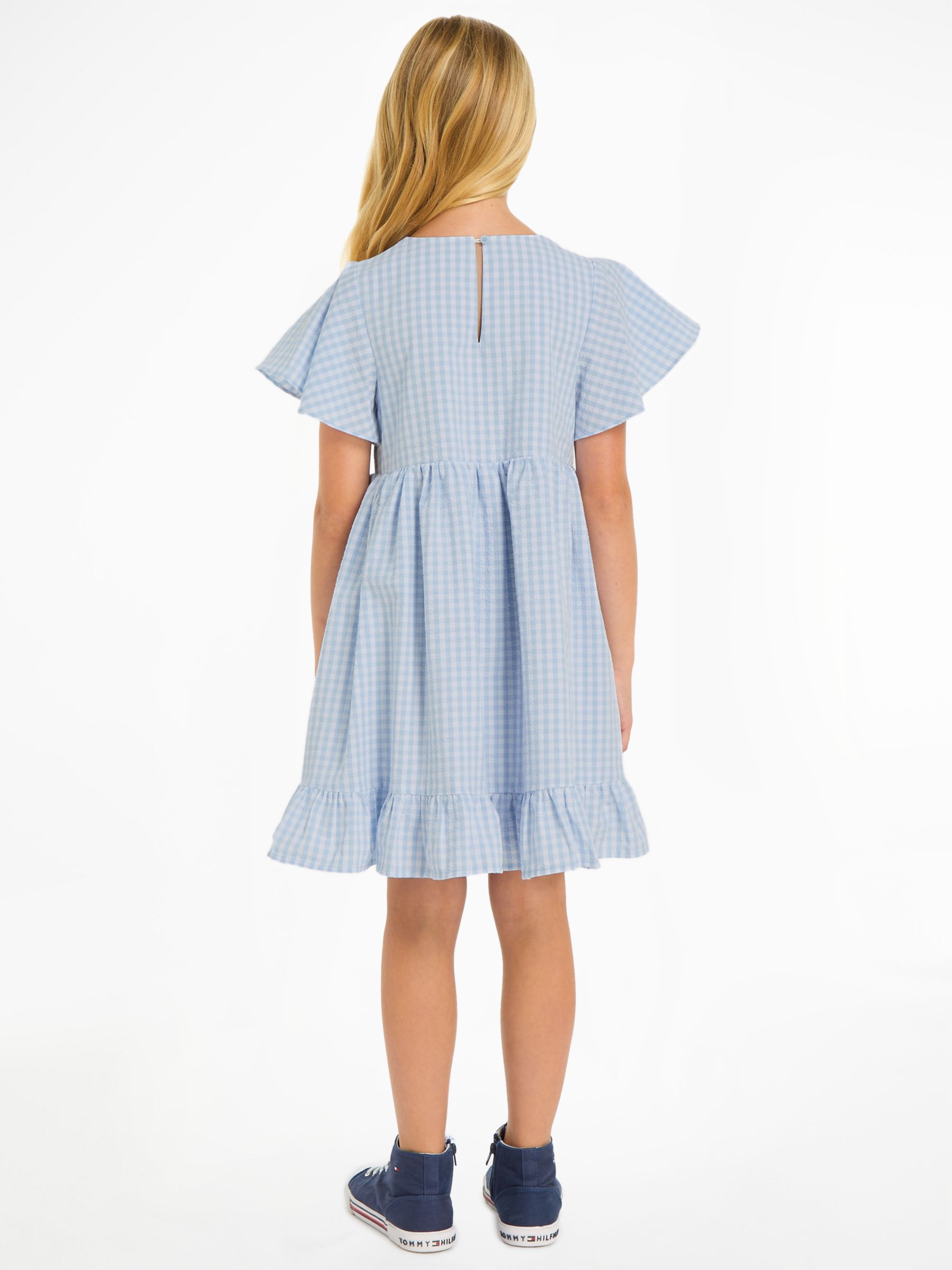 Tommy Hilfiger Kids' Flag Gingham Flare Dress, Breezy Blue Check, 5 years