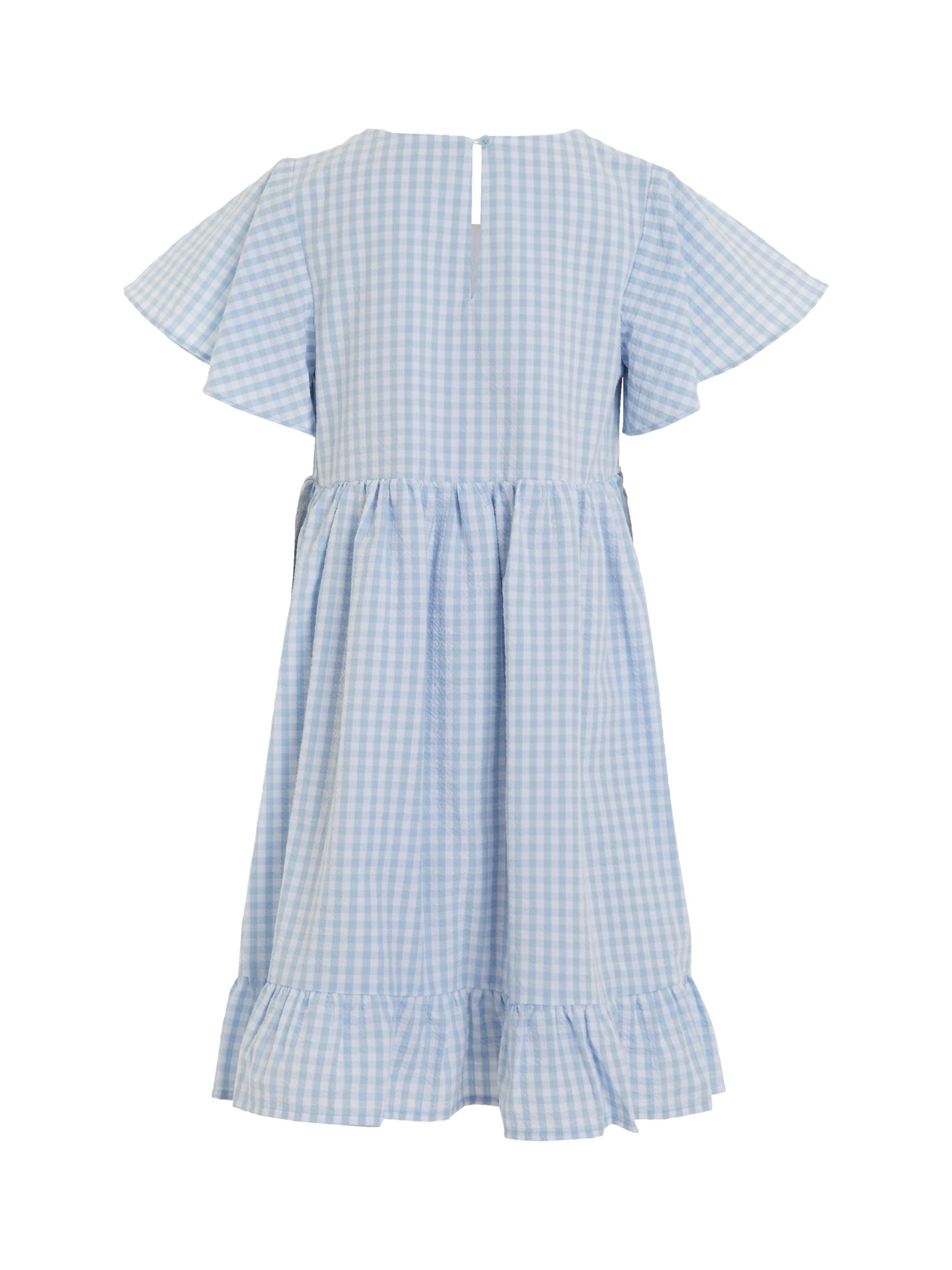 Tommy Hilfiger Kids' Flag Gingham Flare Dress, Breezy Blue Check, 5 years