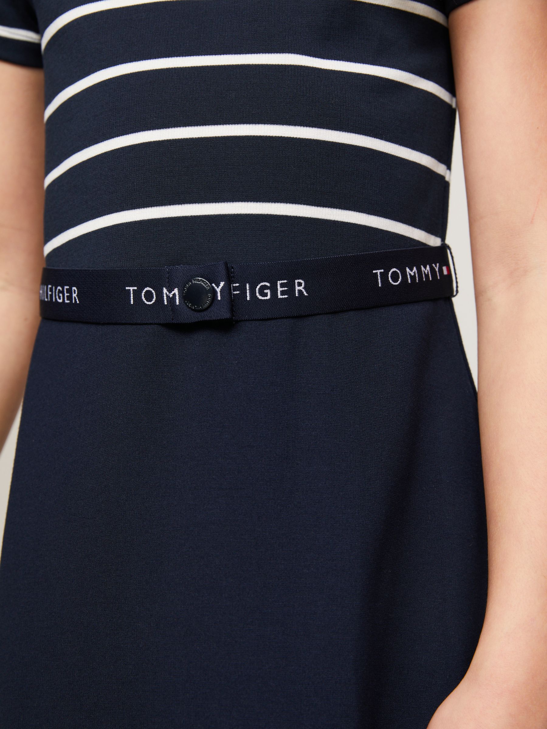 Buy Tommy Hilfiger Kids' Essential Flag Stripe Belted Skater Dress, Desert Sky Online at johnlewis.com