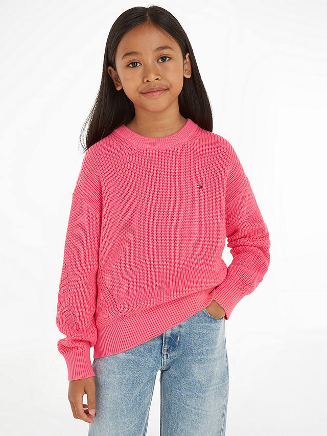Tommy Hilfiger Kids' Essential Flag Rib Knit Jumper, Glamour Pink