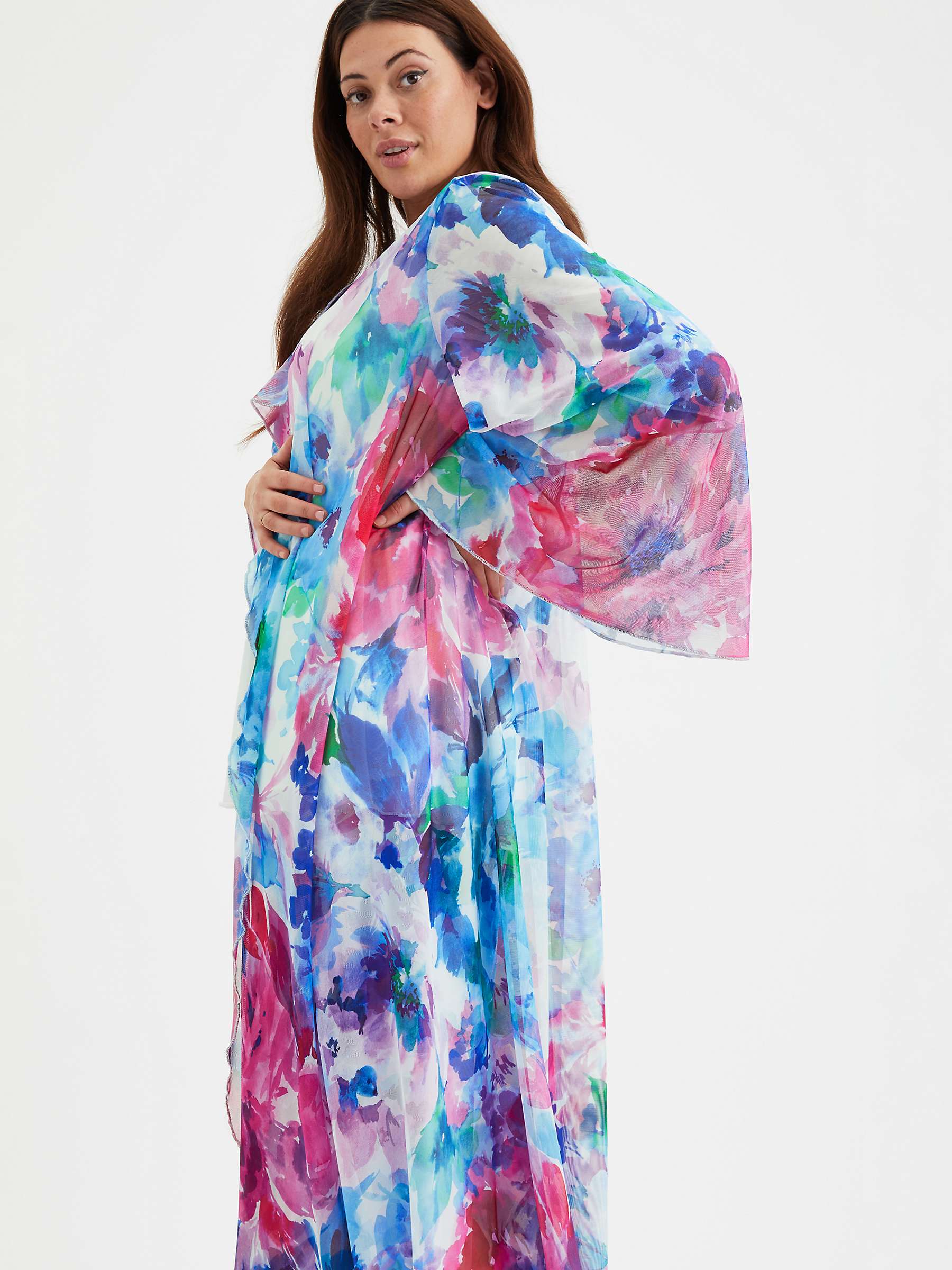 Buy Scarlett & Jo Large Floral Print Waterfall Neck Kimono, Ivory/Pink/Blue Online at johnlewis.com