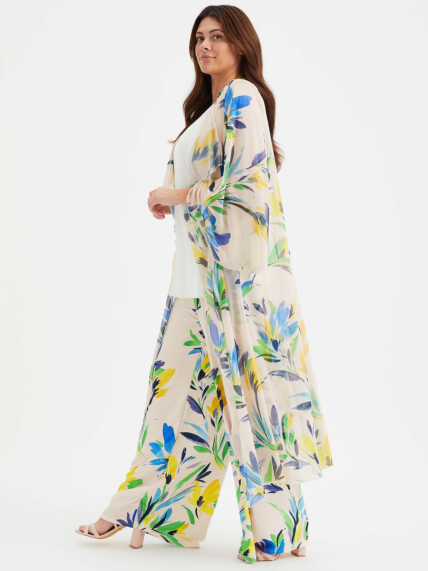 Buy Scarlett & Jo Floral Print Waterfall Neck Kimono, Cream/Blue/Yellow Online at johnlewis.com