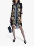 James Lakeland Abstract Floral Print Ribbed Shirt Dress, Black/Multi, Black/Multi