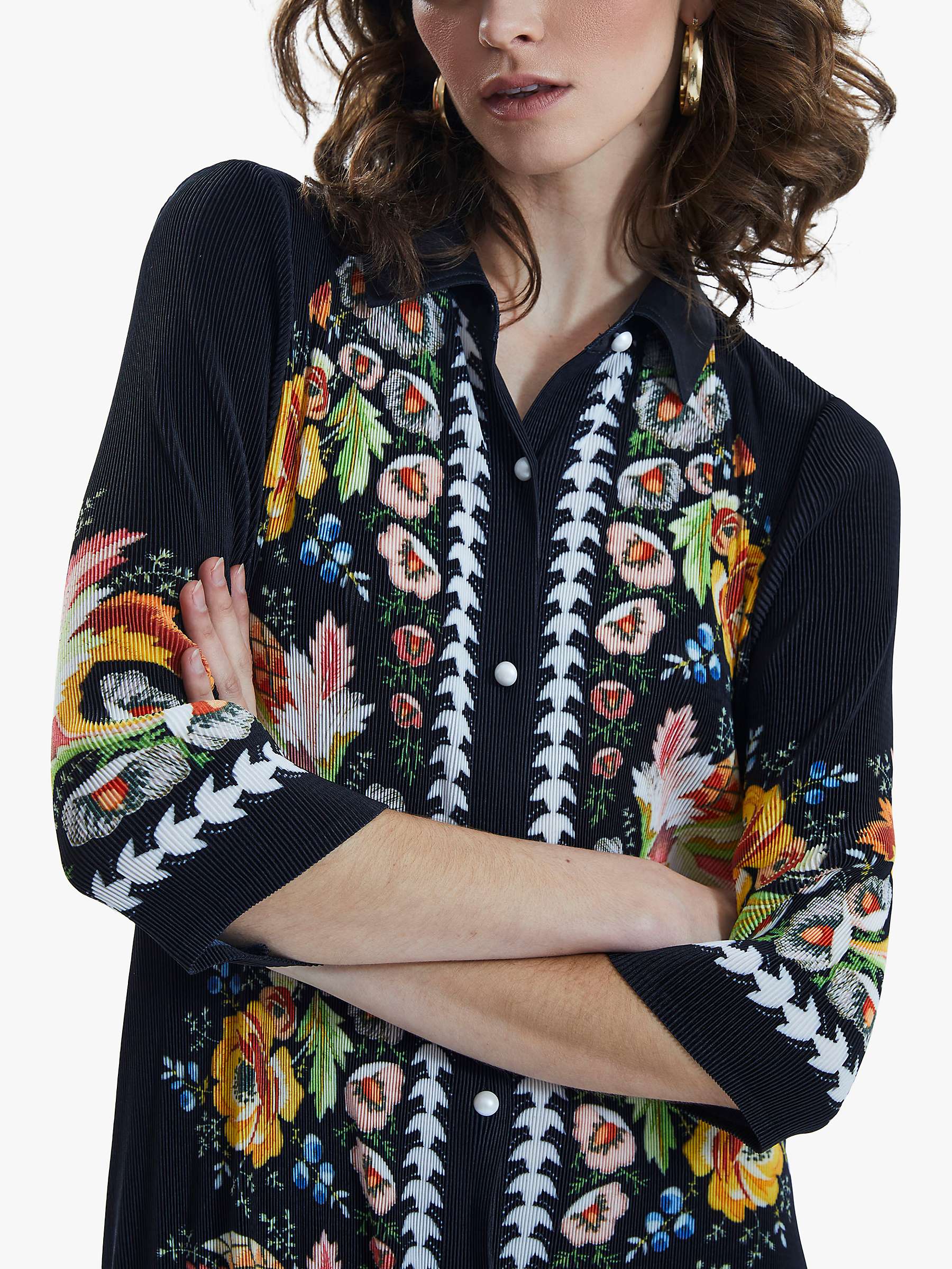 Buy James Lakeland Abstract Floral Print Ribbed Shirt Dress, Black/Multi Online at johnlewis.com