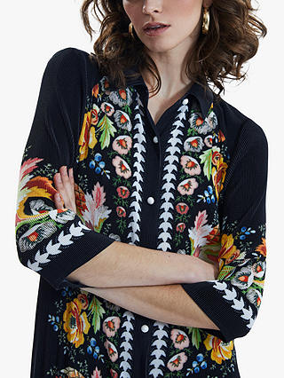 James Lakeland Abstract Floral Print Ribbed Shirt Dress, Black/Multi