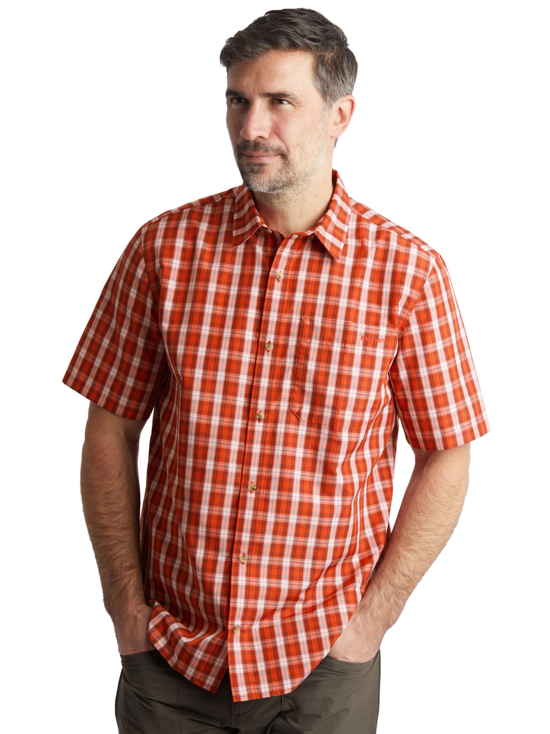 Rohan Coast Short Sleeve Checked Shirt, Solar Orange, S