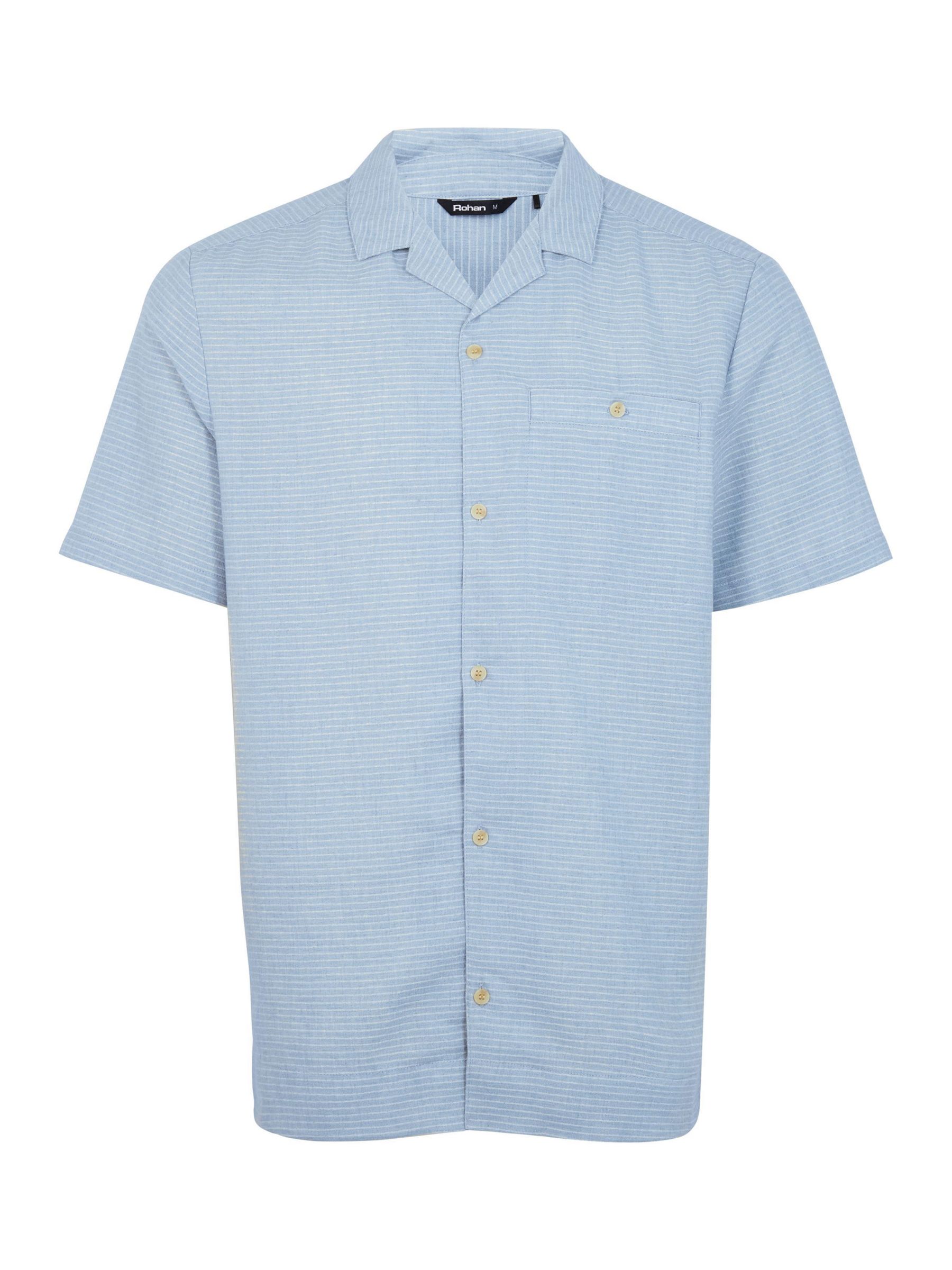 Rohan Porto Linen Blend Short Sleeve Shirt, Chambray Blue Stripe, M