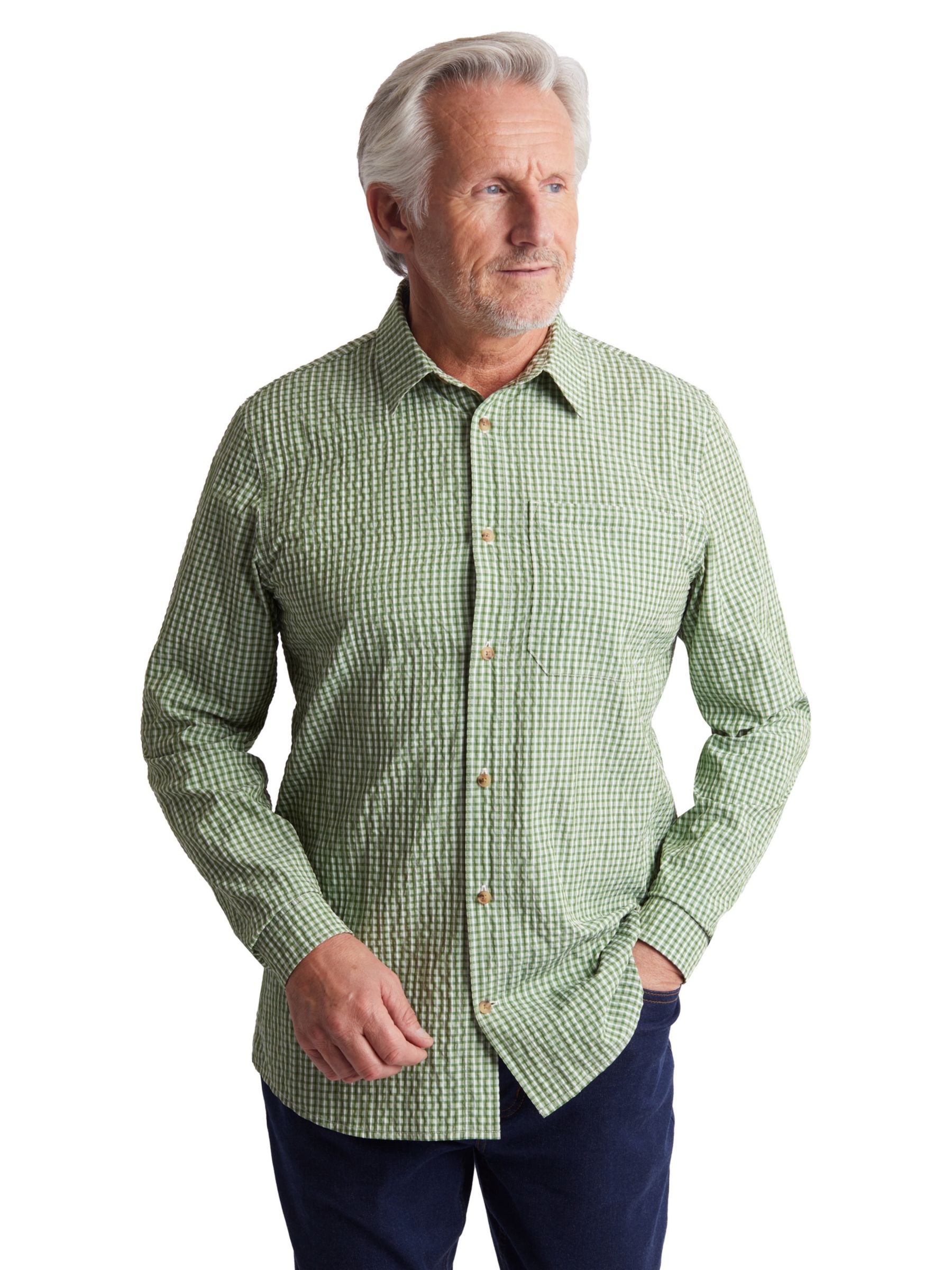 Rohan Isle Long Sleeve Seersucker Gingham Shirt, Alpine Green, S